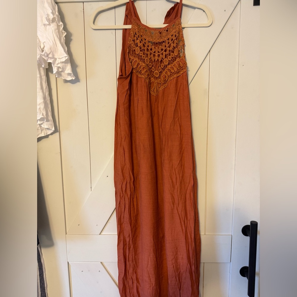 Simple Rust Sleeveless Dress